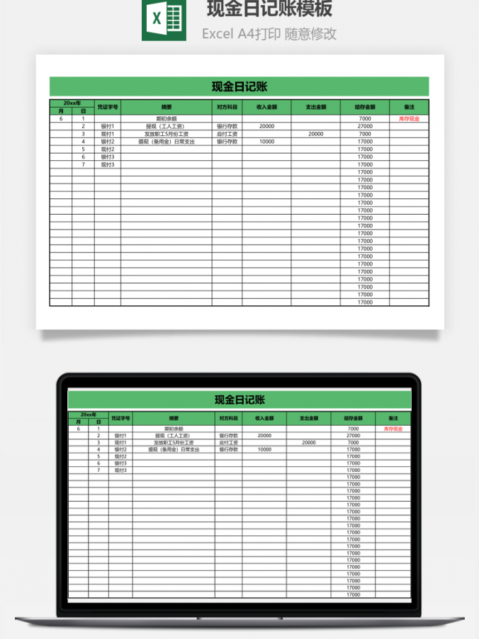 现金日记账模板自动统计Excel模板