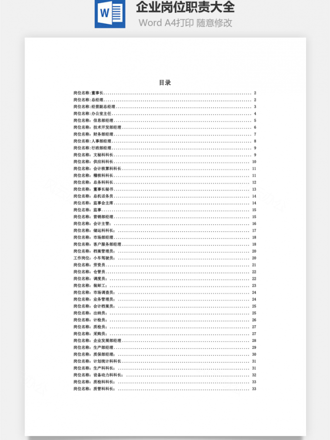 职能企业岗位职责大全Word模板