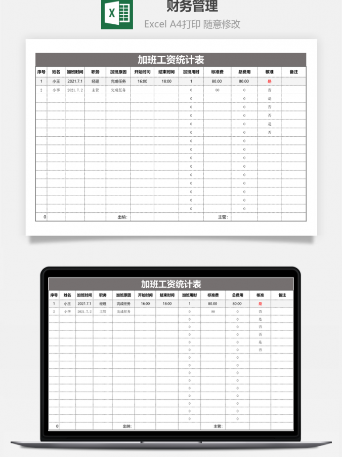财务管理加班工资统计表