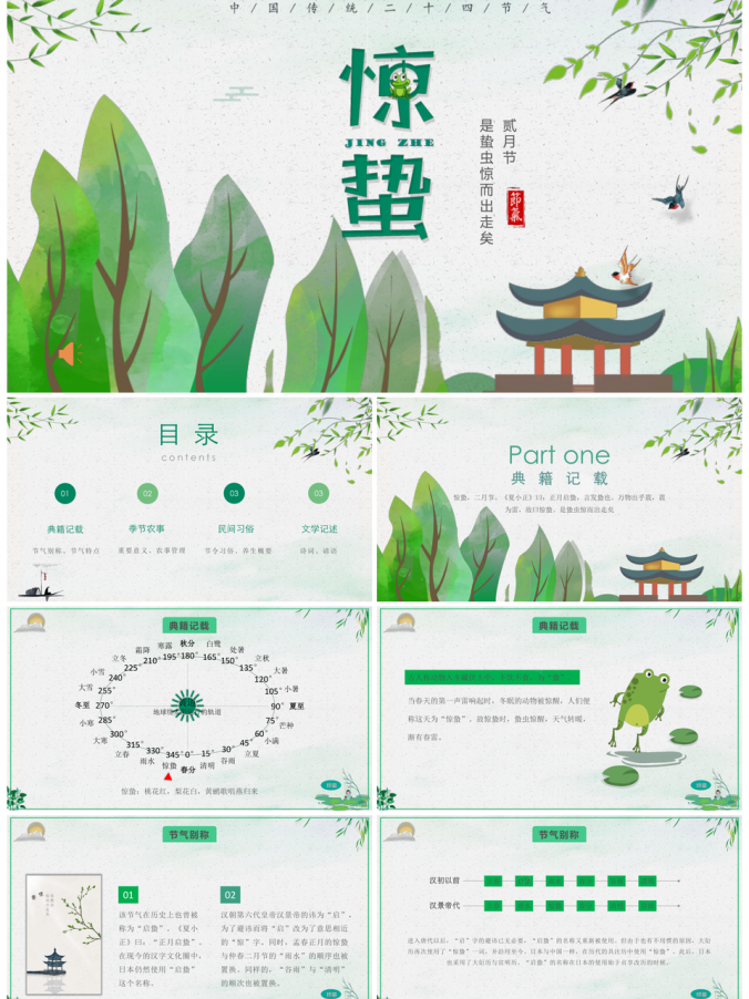 绿色小清新惊蛰节气习俗介绍PPT模板